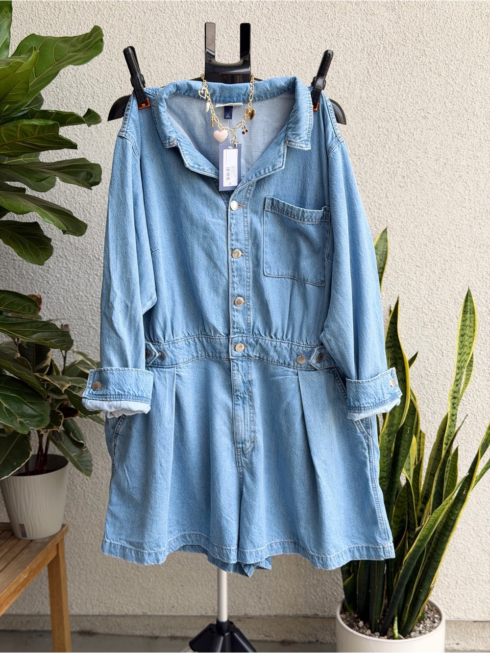 Universal Thread Light Blue Denim Button-Up Romper